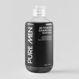 Bottle of Pure Men Activated Charcoal Body Wash on a light gray background