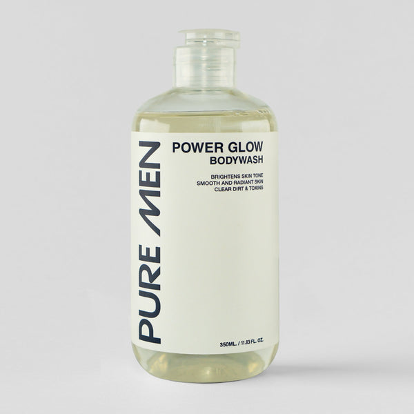 Bottle of Pure Men Power Glow Bodywash on a white background