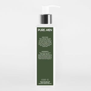 Bottle of Pure Men product with green label on a white background