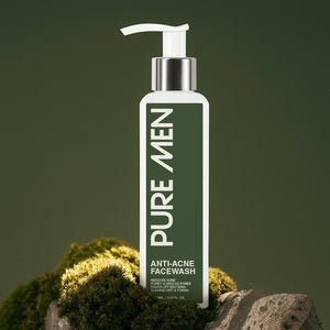 PURE MEN anti-acne facewash bottle on a natural background