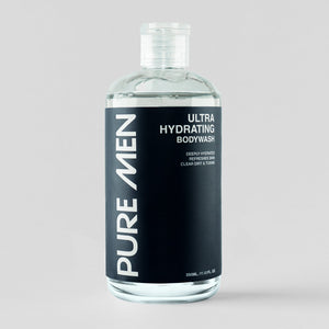 Bottle of Pure Men Ultra Hydrating Bodywash on a light gray background