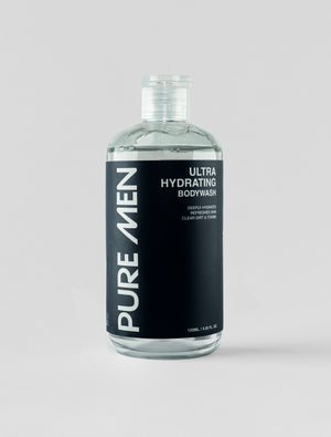 Bottle of Pure Men Ultra Hydrating Bodywash on a light gray background